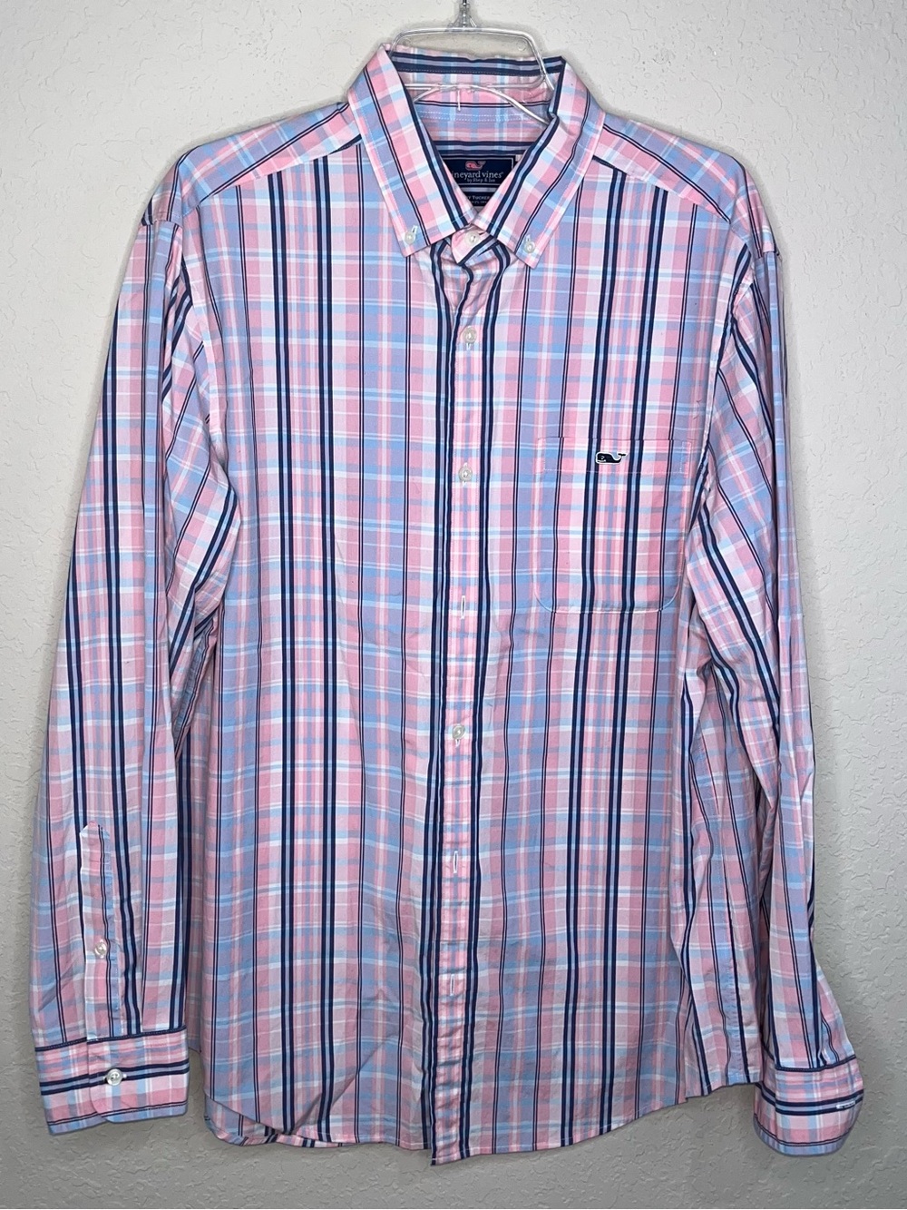 Vineyard Vines Pink and Light Blue Plaid Mens Dress Shirt